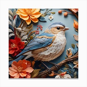 Bird With Flowers Canvas Print