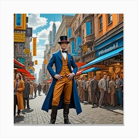 Steampunk Gentleman Owns The Street Cubism Style Canvas Print