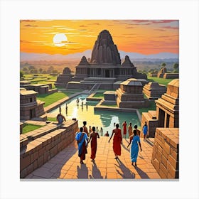 Temple, India Cubism Style Canvas Print