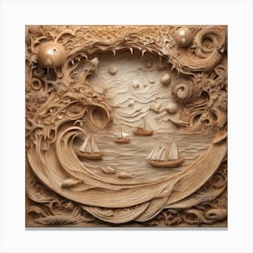 375292 Wooden Sculpture Of A Seascape, With Waves, Boats, Xl 1024 V1 0 Canvas Print
