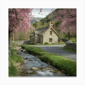 Cottage By The Stream Canvas Print