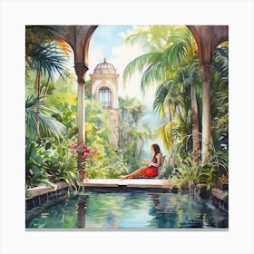 'Woman By The Pool' Canvas Print