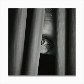 Man Peeking Through Curtains Canvas Print