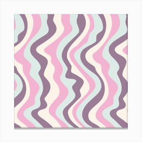 GOOD VIBRATIONS Groovy Mod Wavy Psychedelic Abstract Stripes in Cool Retro Colours Orchid Pink Plum Light Mint White Canvas Print