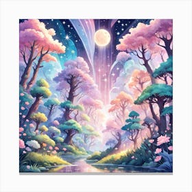 A Fantasy Forest With Twinkling Stars In Pastel Tone Square Composition 334 Canvas Print