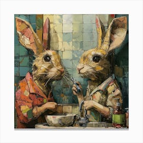 Rabbits Brushing Teeth Canvas Print
