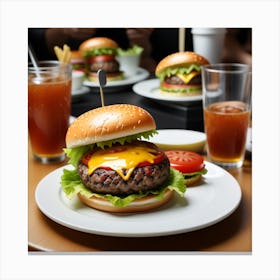 Hamburgers On A Plate Canvas Print
