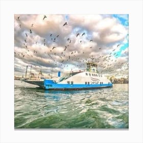 Birds Flying Over A Ferry Canvas Print