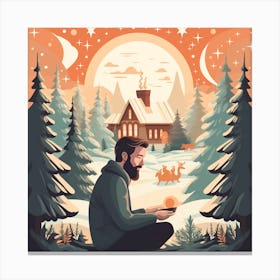 Winter Landscape With Bearded Man 1 Canvas Print