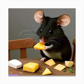 Surrealism Art Print | Mouse With A Smorgasbord Holds Cheese Wedge Canvas Print