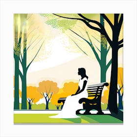 Woman Sitting On A Bench In The Park 14 Vector art Canvas Print