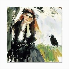 Crow And Woman Canvas Print