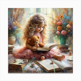 Little Girl Reading A Book 8 Canvas Print