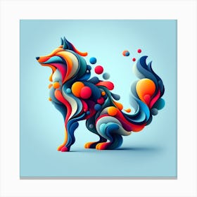 A Wolf, Minimalistic Colorful Organic Forms, Energy, Assembled, Layered, Depth, Alive Vibrant, 3d, Abstract, On A Light Blue Background Canvas Print