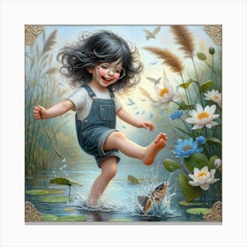 Little Girl Playing In The Water Canvas Print