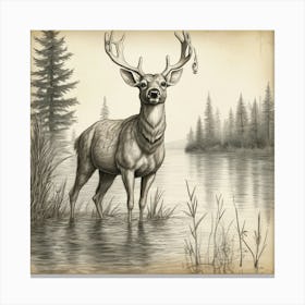 Deer In The Water 8 Canvas Print