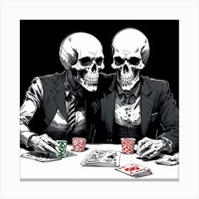 Two Skulls Playing Poker Canvas Print