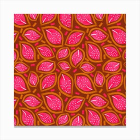 Coral On Wine Scattered Floral Leaves Polka Dot Canvas Print