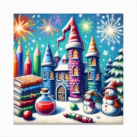 Super Kids Creativity:Christmas Castle With Books And Fireworks Canvas Print