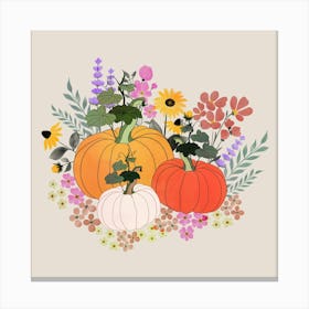 Pumpkins And Flowers Canvas Print