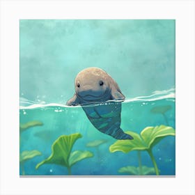 Baby Manatee Taking A Swim Tiny World Environmental Art print 2 Canvas Print