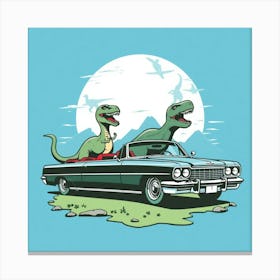 Dinosaurs In A Car 1 Canvas Print