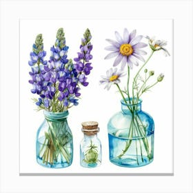Flowers In Glass Jars Canvas Print