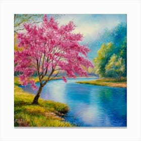 Pink Tree By The River Canvas Print