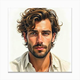 Watercolor Portrait Of A Captivating Greek Man With Deep, Thoughtful Eyes 1 Canvas Print