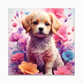 Puppy In Flowers Canvas Print