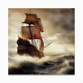 Pirate Ship In Rough Seas Canvas Print