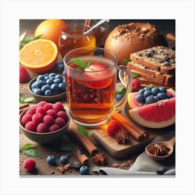 Healthy Breakfast With Fruit And Tea Canvas Print