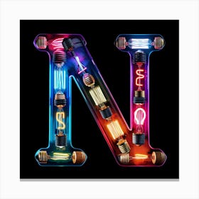 Neon Letter N made of LIght Bulb Canvas Print