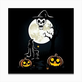 Halloween Witch And Pumpkins Canvas Print