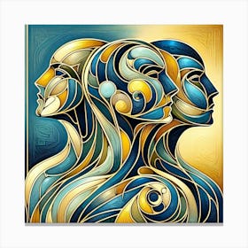 Creative Triple Head Color Illustration Canvas Print