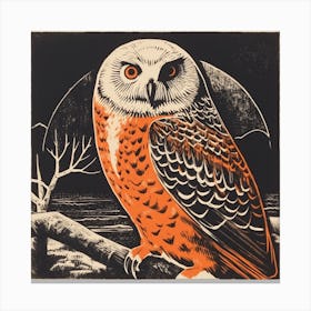 Retro Bird Lithograph Snowy Owl 2 Canvas Print