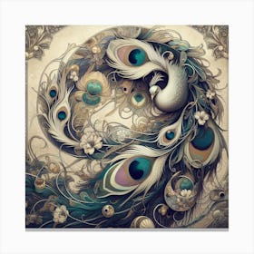 Peacock Inspired by: Alphonse Mucha's Art Nouveau Style and Ornamental Floral Motifs 3 Canvas Print