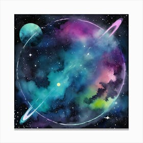 Hello Universe Space Neon Watercolor 12 Art Print 2 Canvas Print