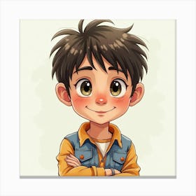 Spanish Boy With A Curious Look, Watercolor With Vibrant Details 1 Canvas Print