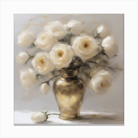 Renaissance White Roses In A Gold Vase Canvas Print