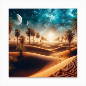 Desert Landscape With Palm Trees Canvas Print