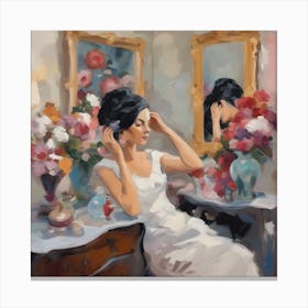 Woman In A White Dress Boudoir Scene Canvas Print