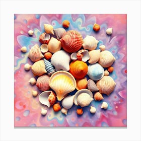 Sea Shells On A Colorful Background Canvas Print