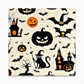 Halloween Pumpkins And Bats 1 Canvas Print