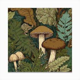 Mushrooms In The Forest Canvas Print