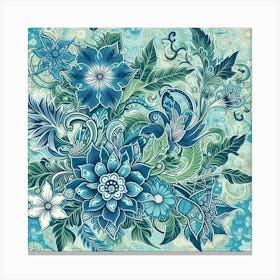 Batik, Blue Floral Pattern 1 Canvas Print