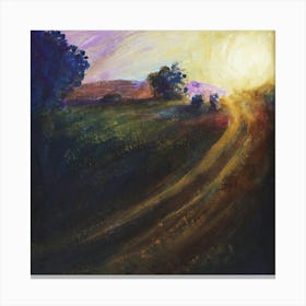Golden Hour - impressionism nature rural square sun sunset road bedroom living room Canvas Print