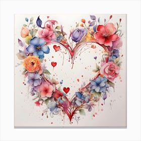 Watercolor Heart Of Flowers 1 Canvas Print
