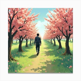 Keanu Reeves In A Peaceful Watercolor Orchard With Blooming Trees Canvas Print