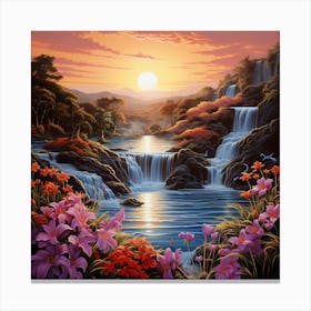 Waterfalls At Sunset Canvas Print